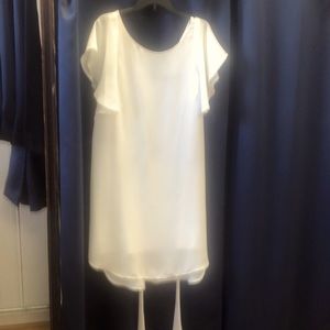 A white flounce sleeve lightweight dress